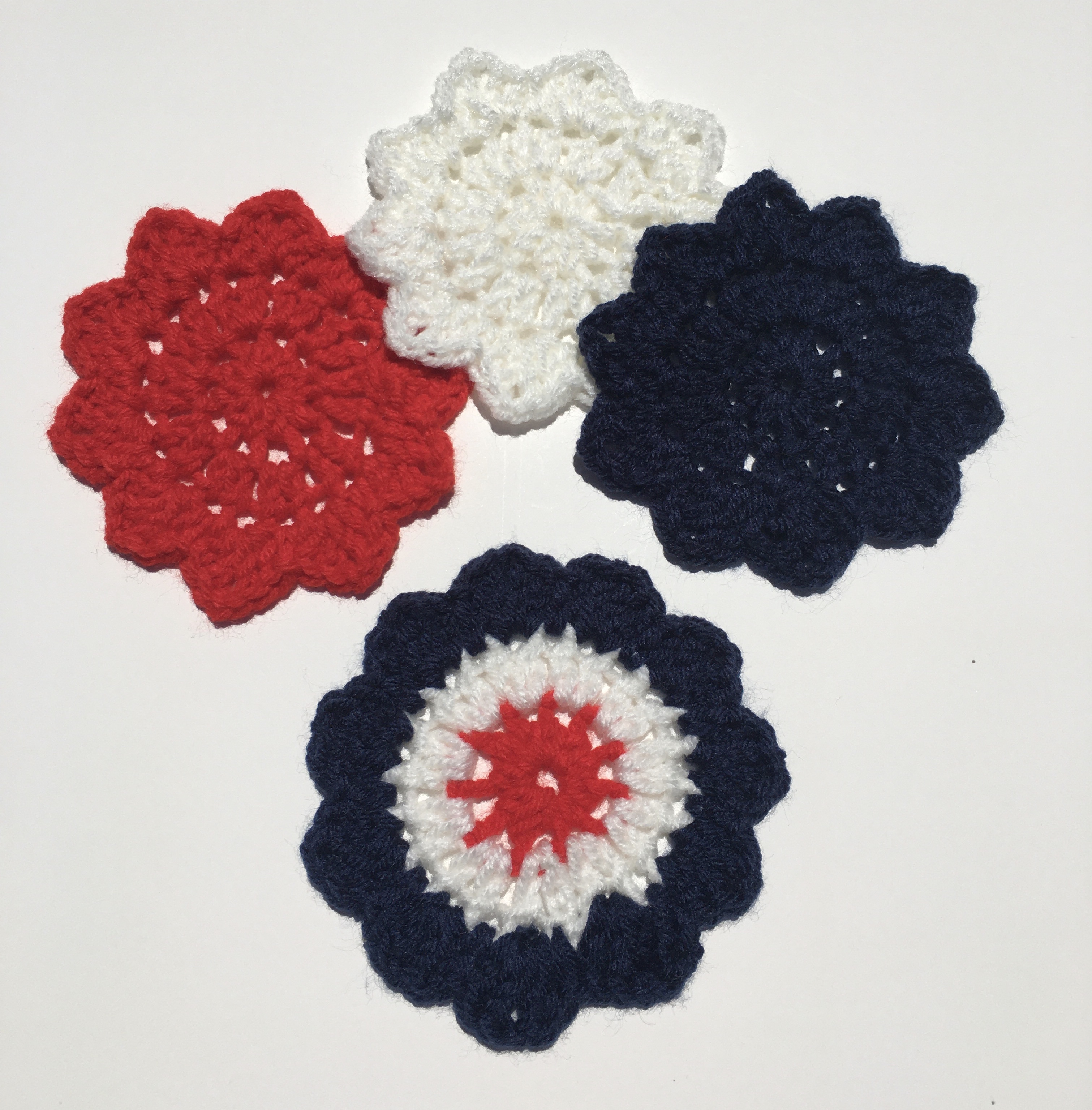 July 4th Star Flower Coasters Free Crochet Pattern